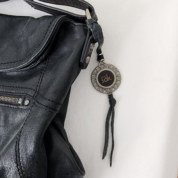 The Sak Black Leather Crossbody Adjustable Strap Rock Boho Grunge Costal Cowgirl - Picture 9 of 16